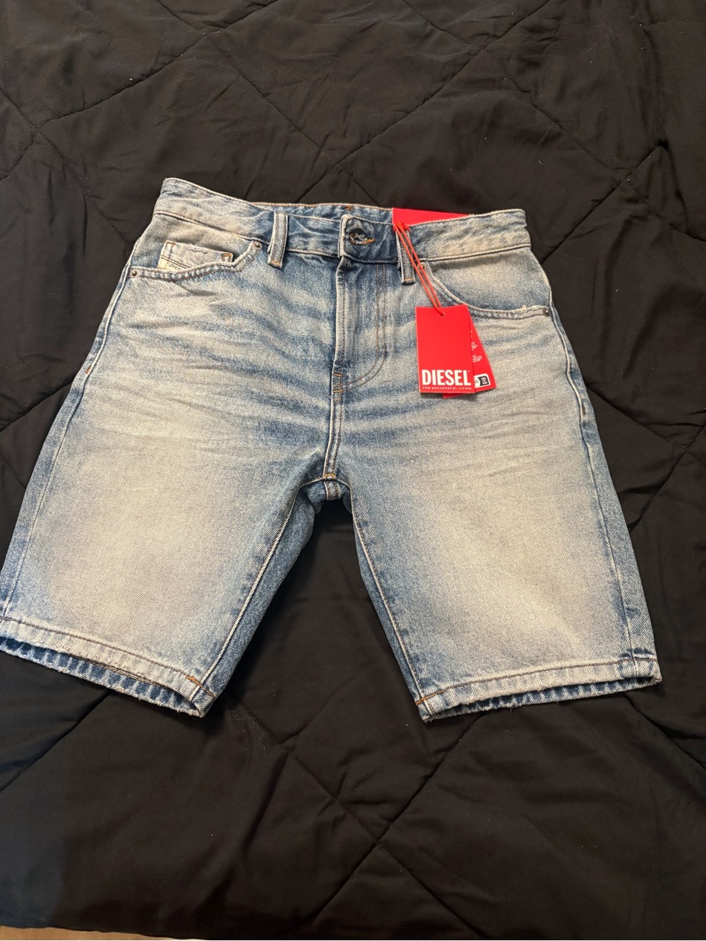 Diesel Light Blue Washed Denim Shorts with Red Tag